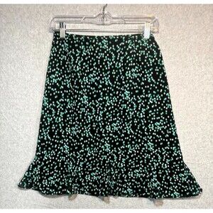 Casual Corner Annex Flare Skirt Lined Polka Dot Womens Size 4 Petite Black Green